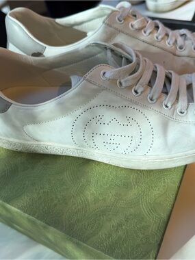 Gucci White Leather Low-Top Perforated GG Sneakers